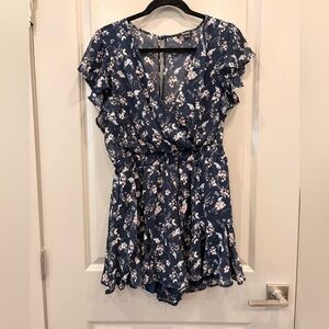 Floral Navy Blue Women's Romper